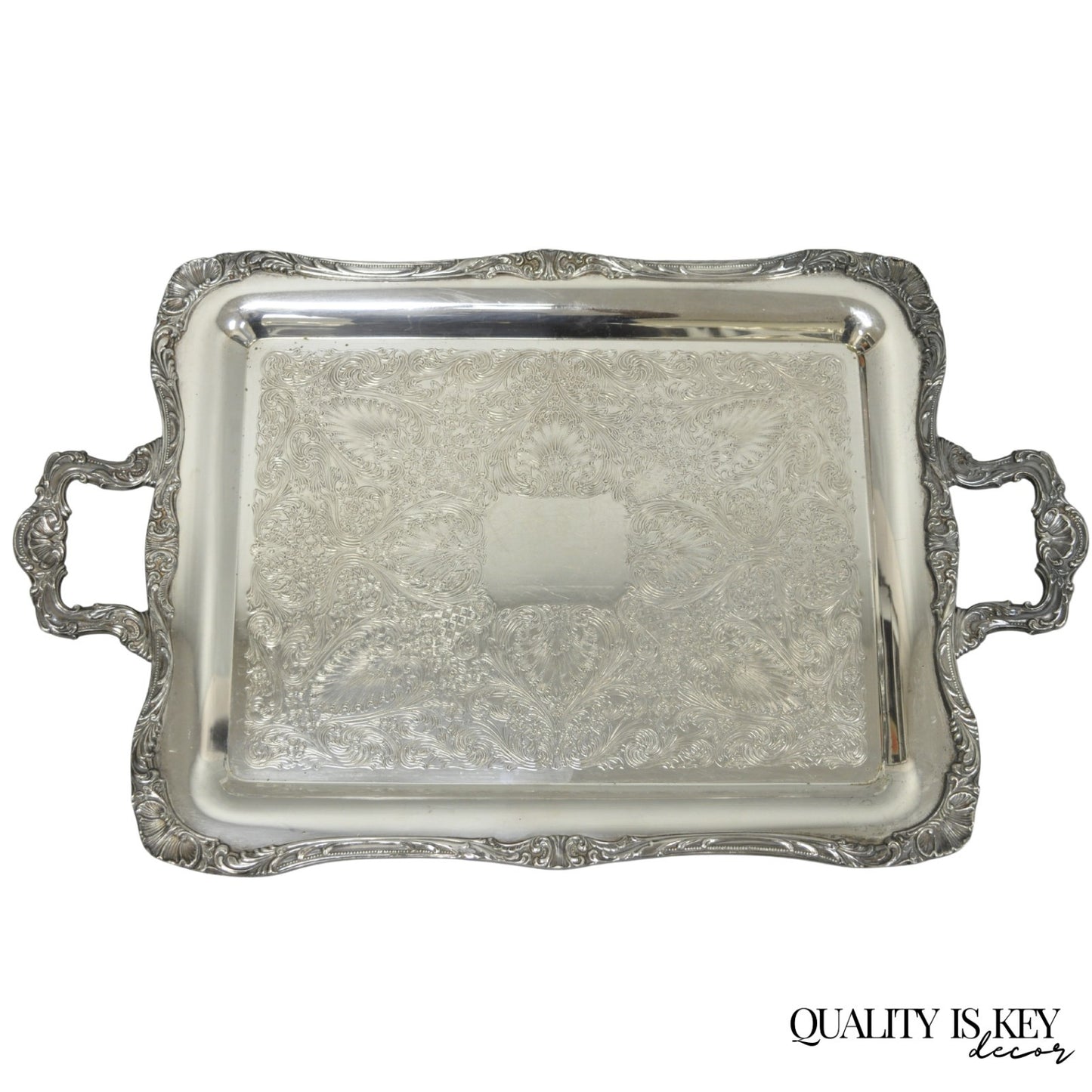 Vintage WM Rogers 290 Silver Plated Twin Handle Footed Bar Serving Platter Tray