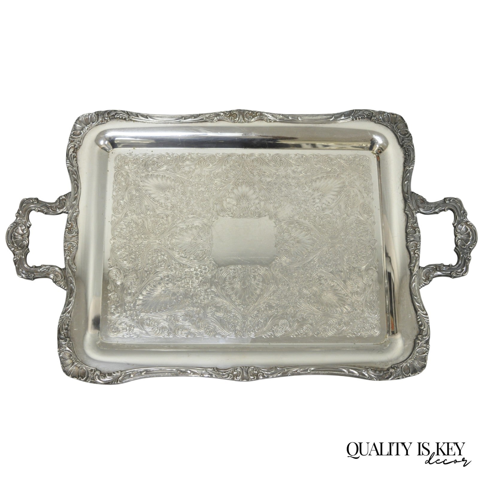 Vintage WM Rogers 290 Silver Plated Twin Handle Footed Bar Serving Platter Tray