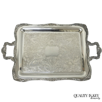 Vintage WM Rogers 290 Silver Plated Twin Handle Footed Bar Serving Platter Tray