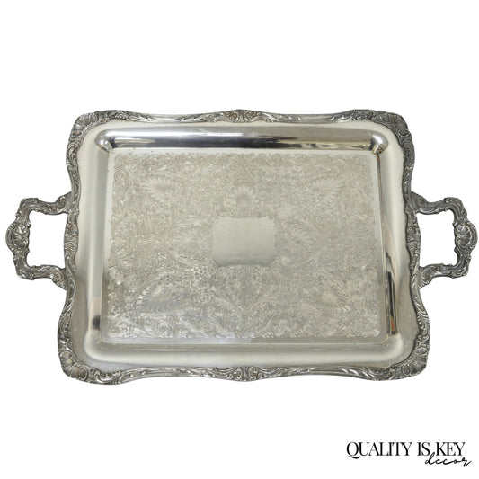 Vintage WM Rogers 290 Silver Plated Twin Handle Footed Bar Serving Platter Tray