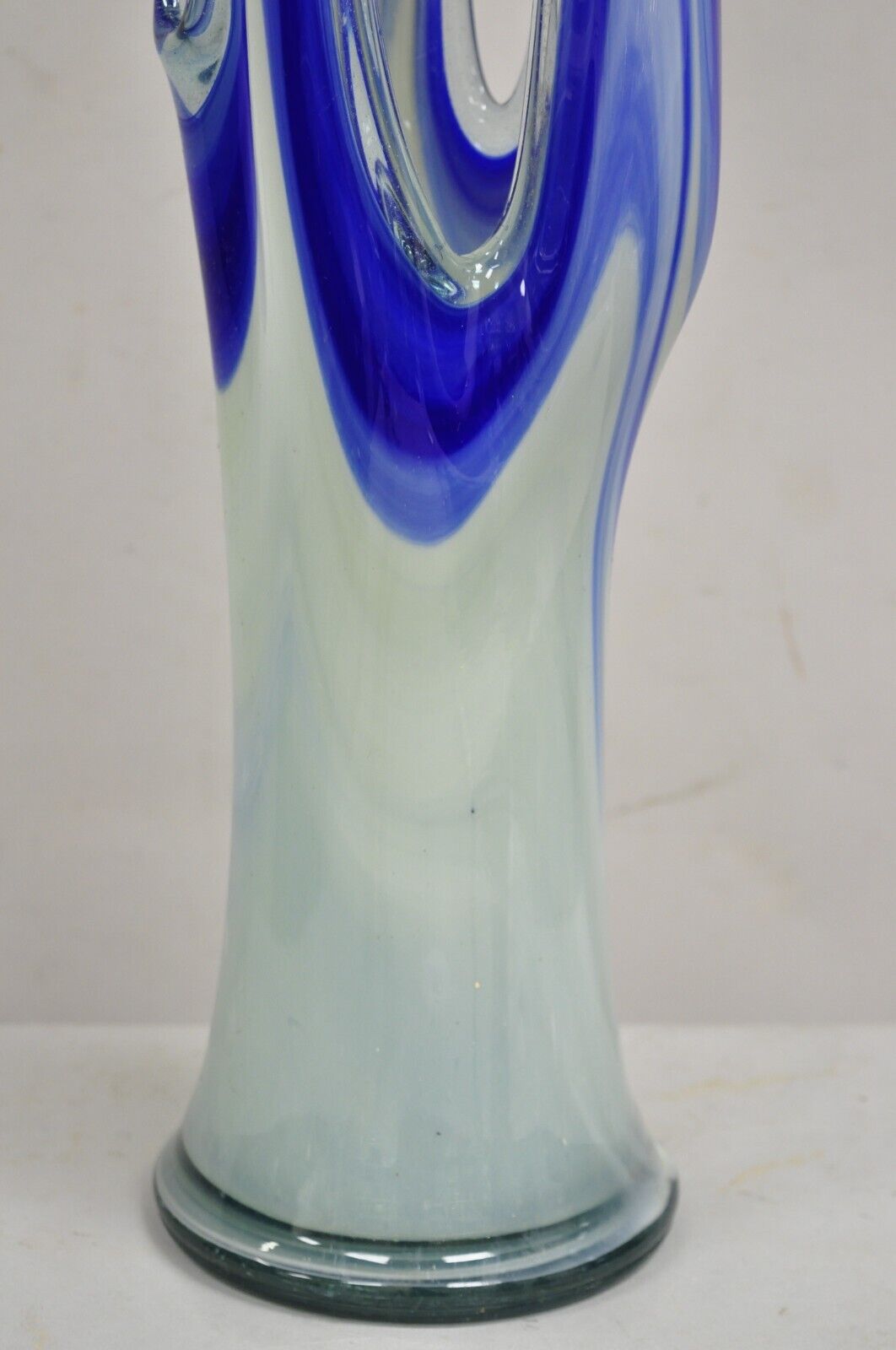 Vintage Murano Italy Mid Century Modern Blue Blown Glass 24" Centerpiece Vase