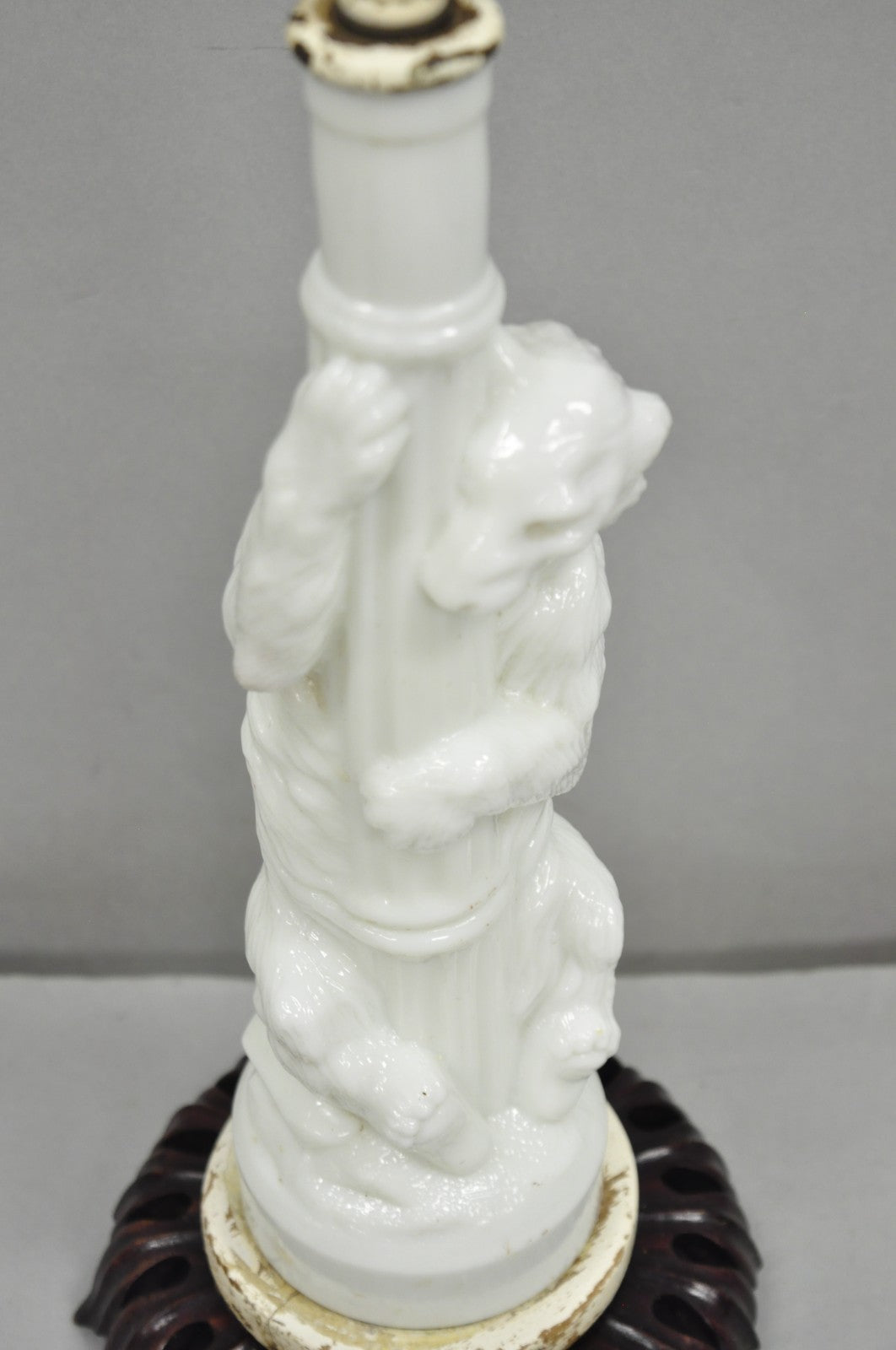 Antique White Polar Bear & Lamp Post Figural Glass Decanter Bottle Table Lamp