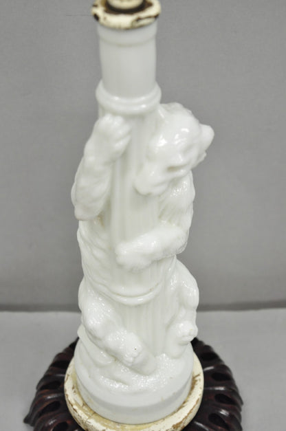 Antique White Polar Bear & Lamp Post Figural Glass Decanter Bottle Table Lamp