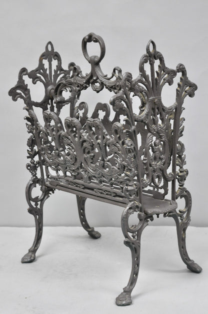 Vintage French Renaissance Victorian Style Cast Iron Magazine Rack with Cherubs