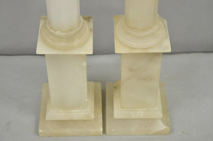 Vintage French Empire Italian Carved Alabaster Column Table Lamps - a Pair