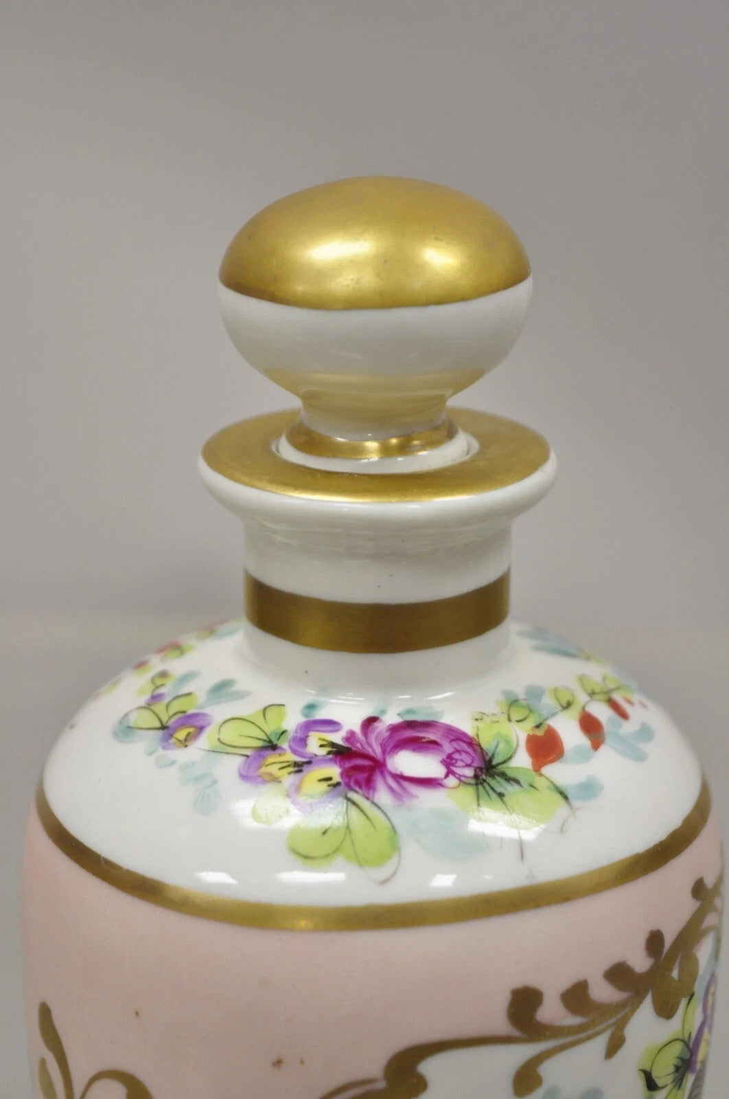 Antique French Victorian Hand Painted Porcelain Vanity Tonic Perfume Bottle