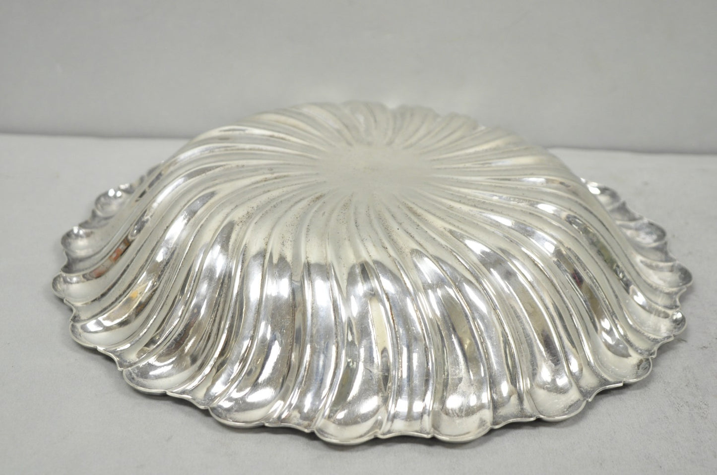 Vintage Mid Century Modern Swirl Pattern Silver Plated Centerpiece Fruit Bowl