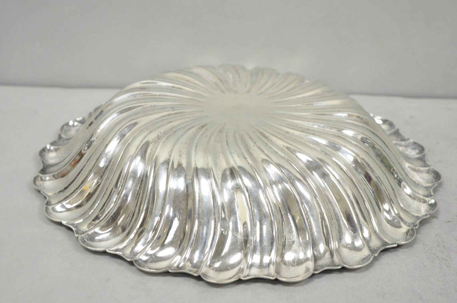 Vintage Mid Century Modern Swirl Pattern Silver Plated Centerpiece Fruit Bowl