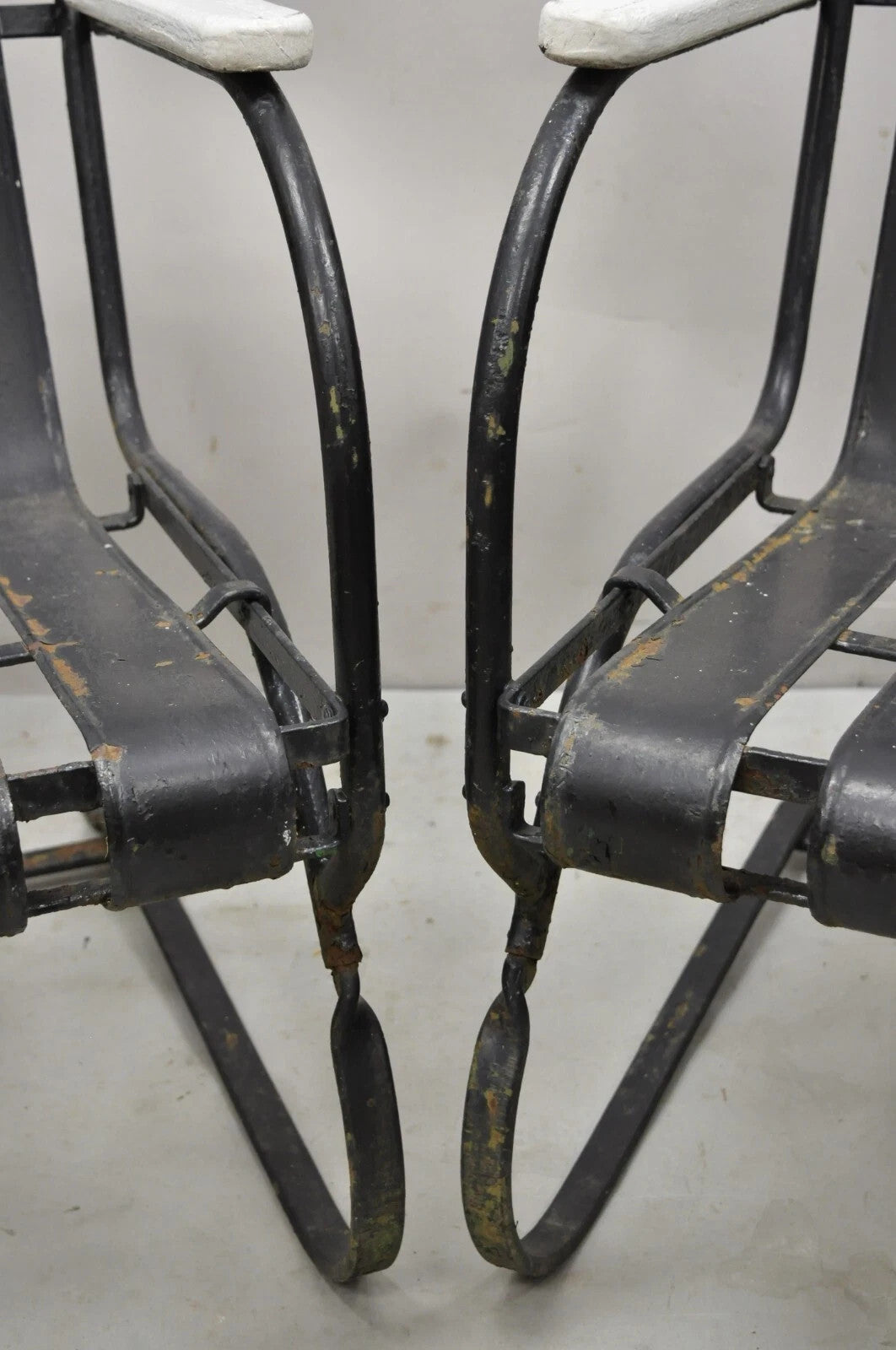 Vintage Art Deco Black and White Steel Metal Strap Patio Bouncer Chairs - a Pair