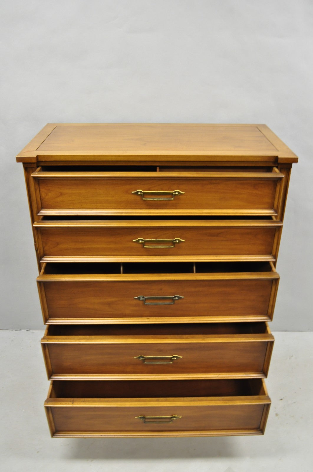 Vintage Hollywood Regency Cherry Wood 5 Drawer Tall Chest Dresser by White Furn