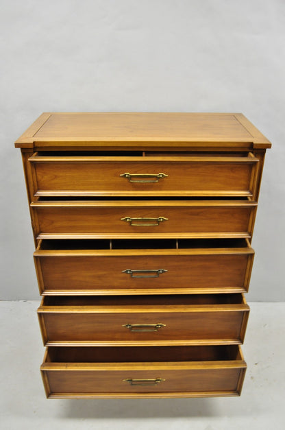 Vintage Hollywood Regency Cherry Wood 5 Drawer Tall Chest Dresser by White Furn