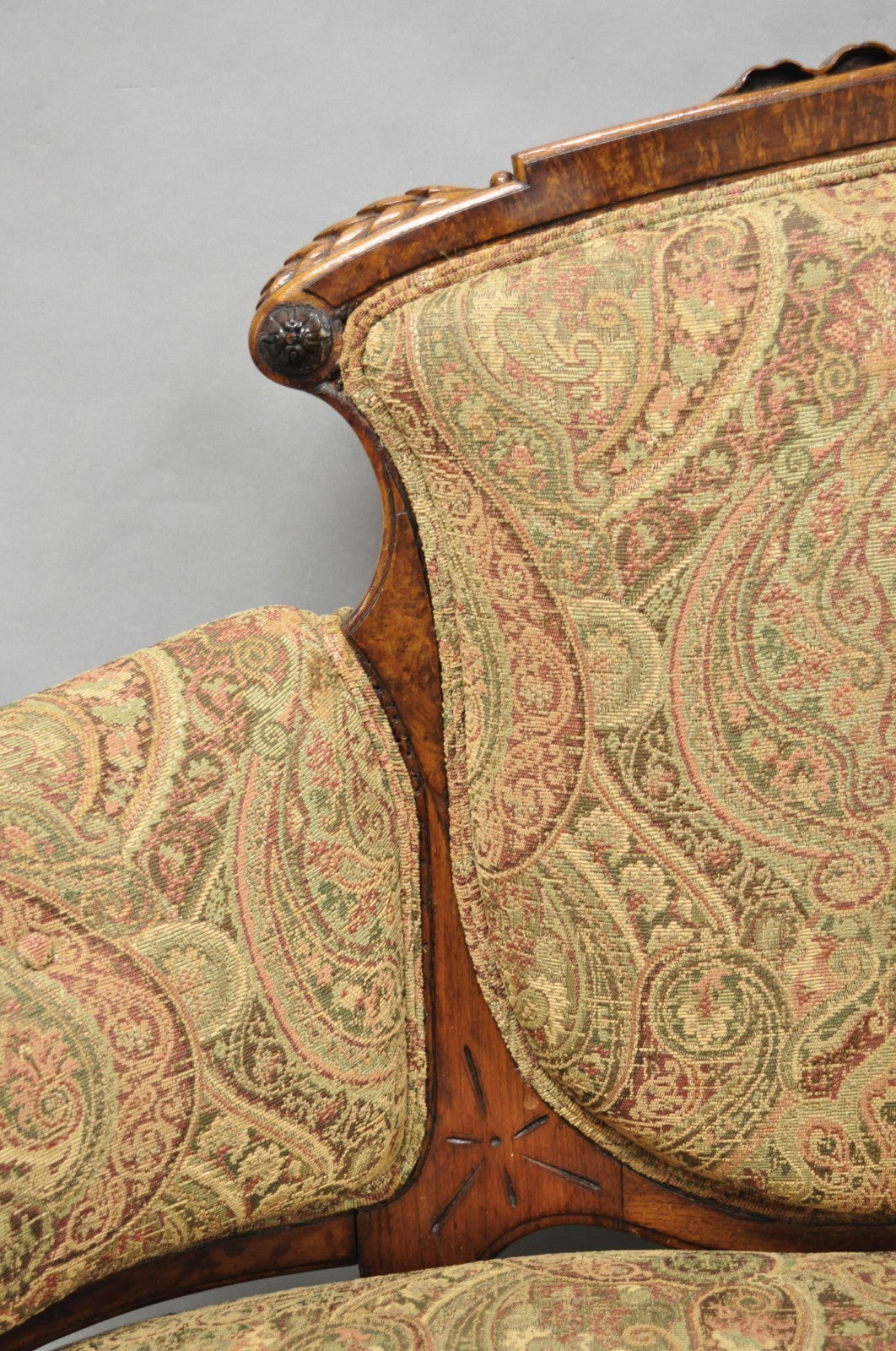 Antique Eastlake Victorian Carved Burl Walnut Parlor Set Sofa & 2 Chairs - 3 Pcs