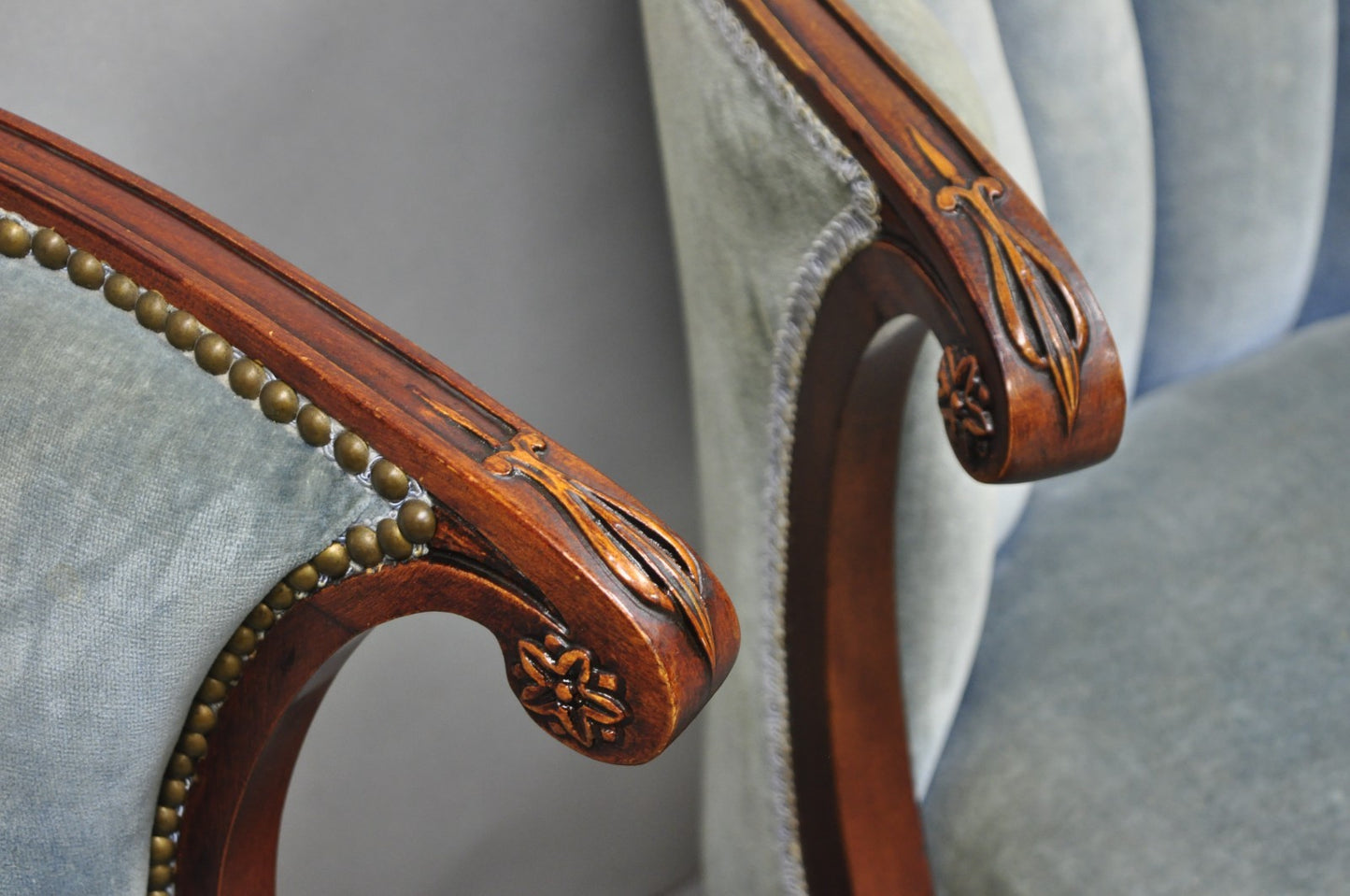 Vintage French Hollywood Regency Mahogany Saber Leg Parlor Lounge Chair - a Pair