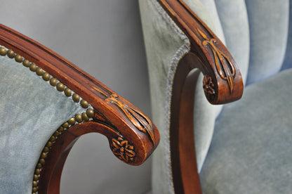 Vintage French Hollywood Regency Mahogany Saber Leg Parlor Lounge Chair - a Pair