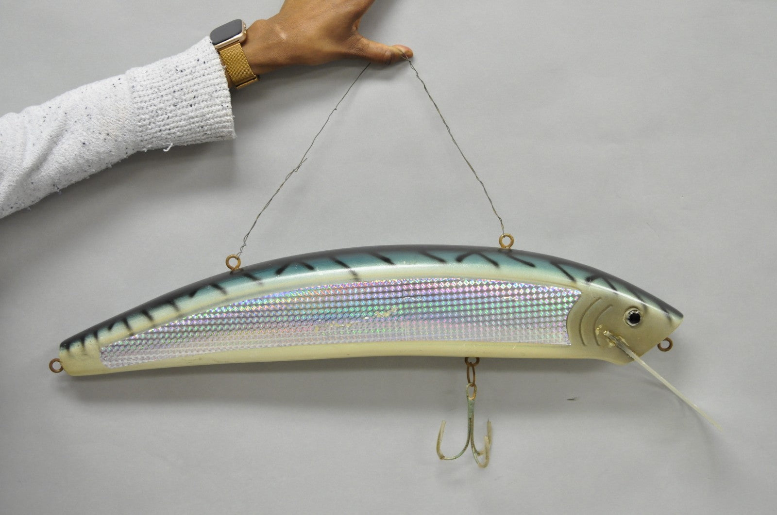 Vintage Wooden Giant Rapala 28” Fishing Lure Hanging Display w / Rainbow Decal