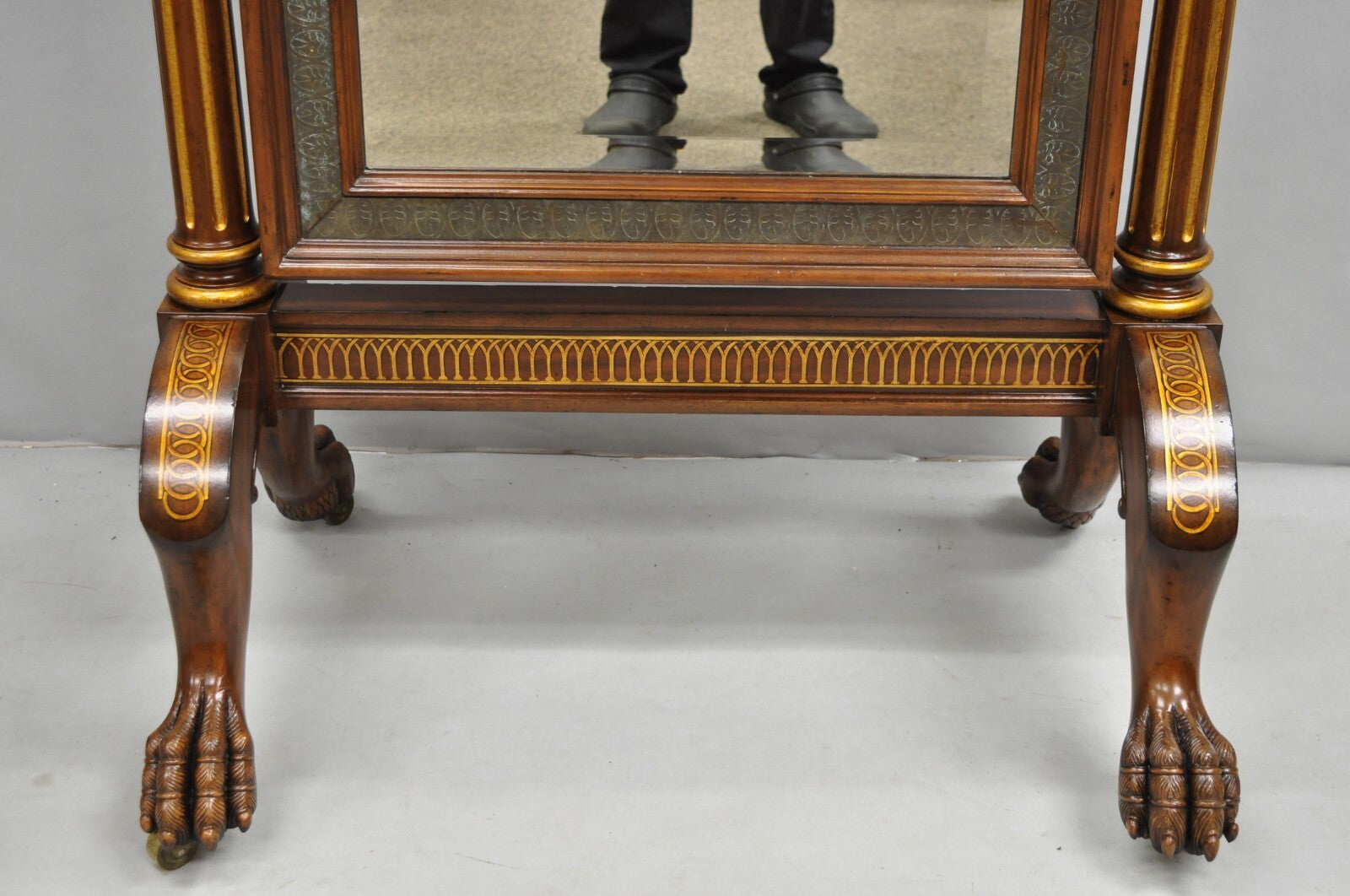 Maitland Smith French Empire Style Mahogany Paw Foot Tall Dressing Cheval Mirror