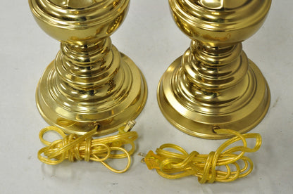 Vintage Hollywood Regency Brass Column Stiffel Style Gold Table Lamps - a Pair