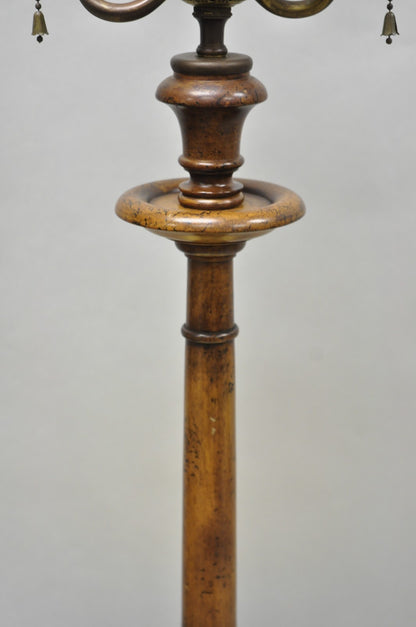 Vintage Chinoiserie English Regency Style Carved Wood Side Table Floor Lamp