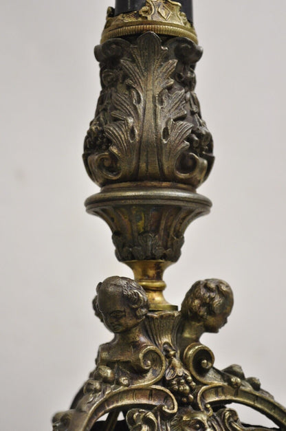 Antique French Empire Renaissance Gilt Metal Figural Candelabra Table Lamp