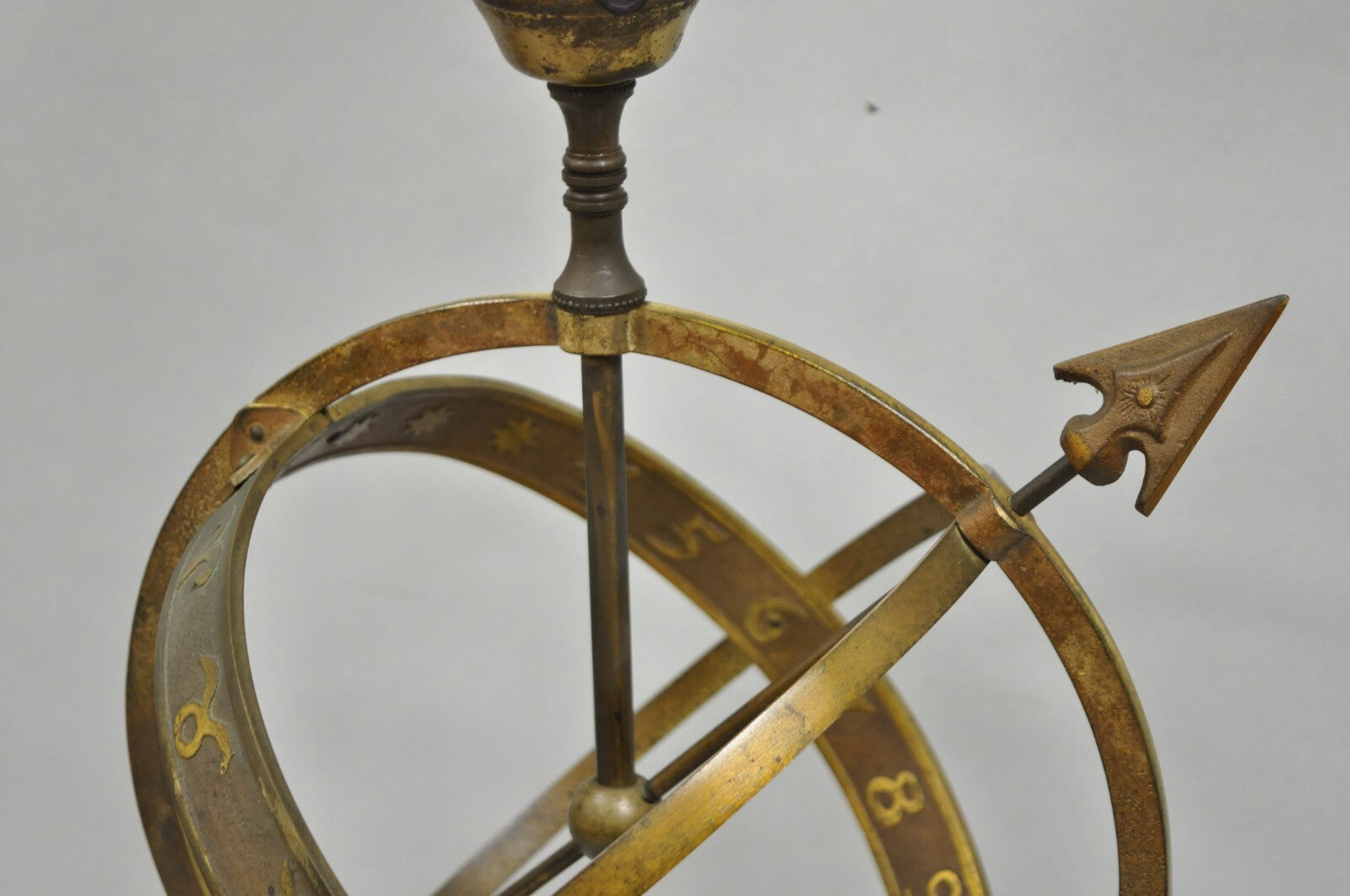 Vintage Neoclassical 3D Armillary Astrological Zodiac Bronze Patina Table Lamp