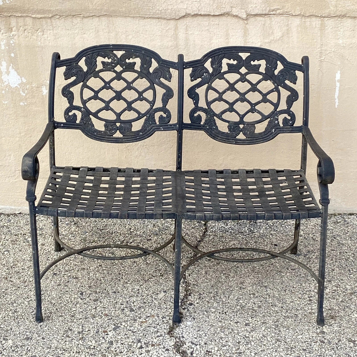 Tuscan Mediterranean Style Cast Aluminum Garden Patio Settee Loveseat Bench