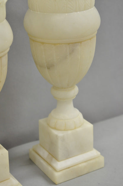 Antique French Empire Neoclassical Carved Alabaster Urn Table Lamp - a Pair