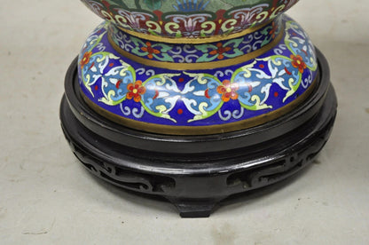 Vintage Chinese Cloisonné Porcelain Enamel Figural Crane and Deer Vase - a Pair