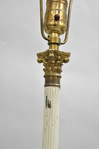 French Empire Neoclassical Small Thin Brass Candlestick Column Table Lamp a Pair