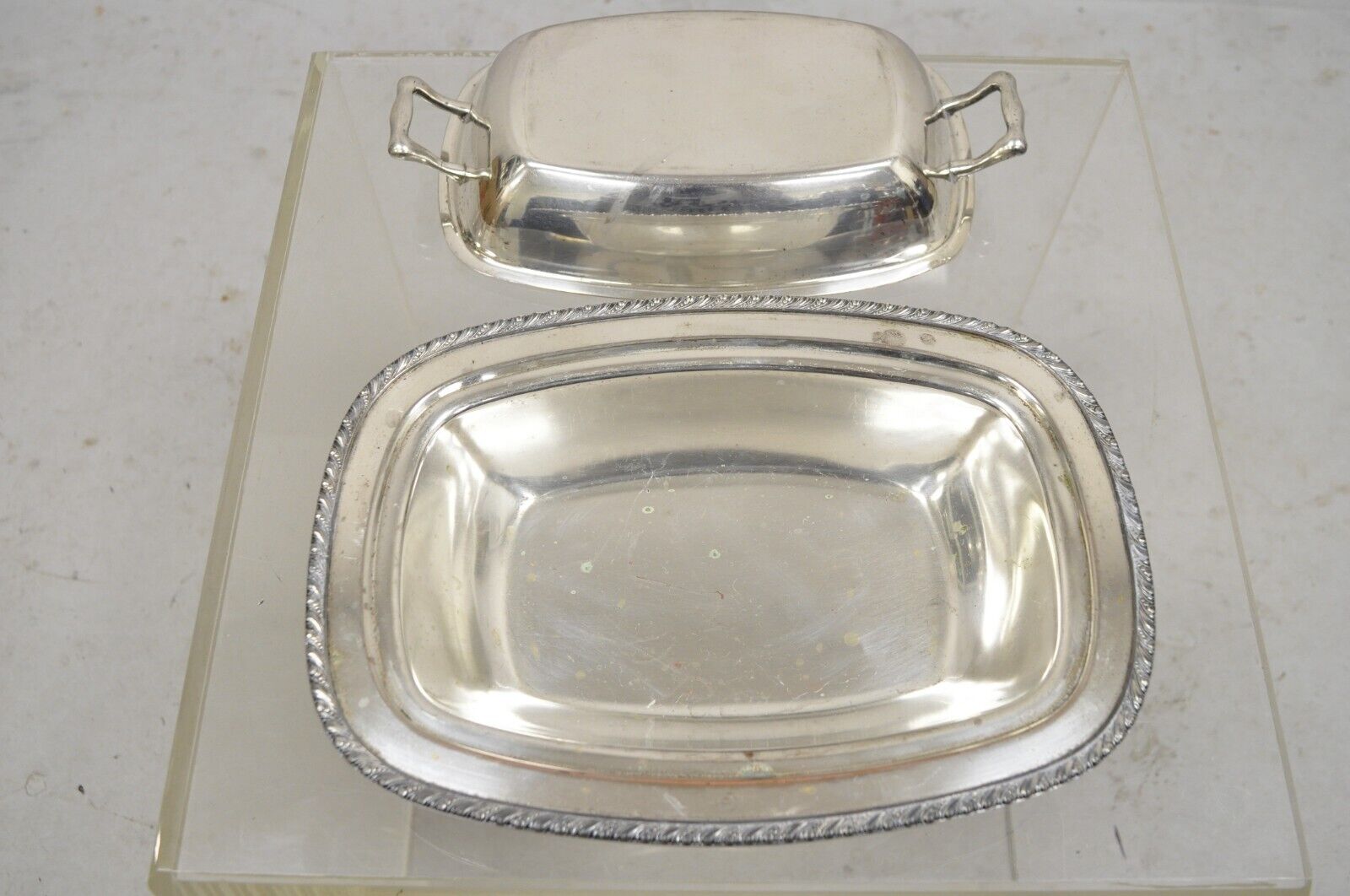 Vintage World Silver on Copper Lidded Vegetable Serving Platter with Handles