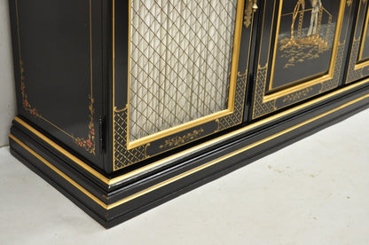 Habersham Chinoiserie Black Lacquer Credenza Buffet Media Entertainment Cabinet