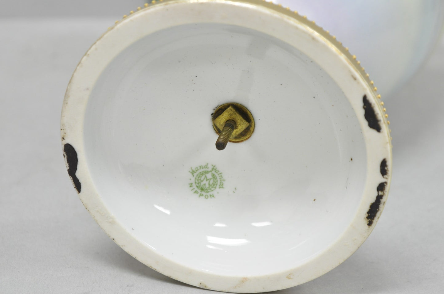 Antique Nippon Hand Painted Cottage Lake Porcelain Twin Handle Bolted Urn Vase