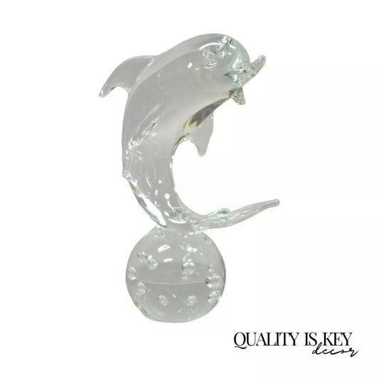 Royal Gallery Italian Crystal Glass 12" Dolphin Fish Sculpture Murano Style