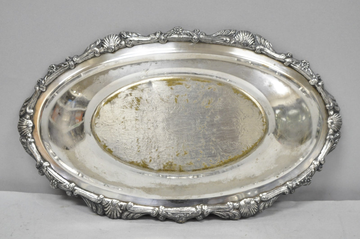 Vintage Victorian Style Silver Plated Oval 13.5" Trinket Serving Dish (A)