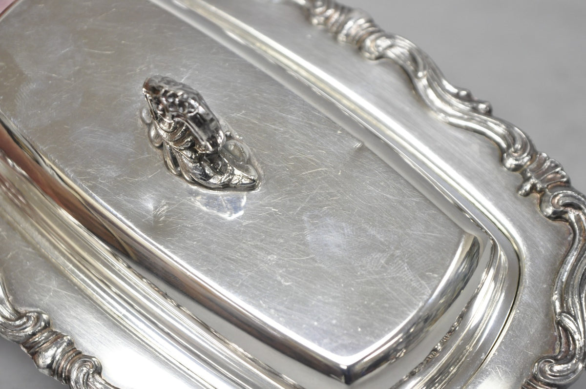 Vintage FB Rogers 1959 Victorian Silver Plated Footed Covered Butter Dish