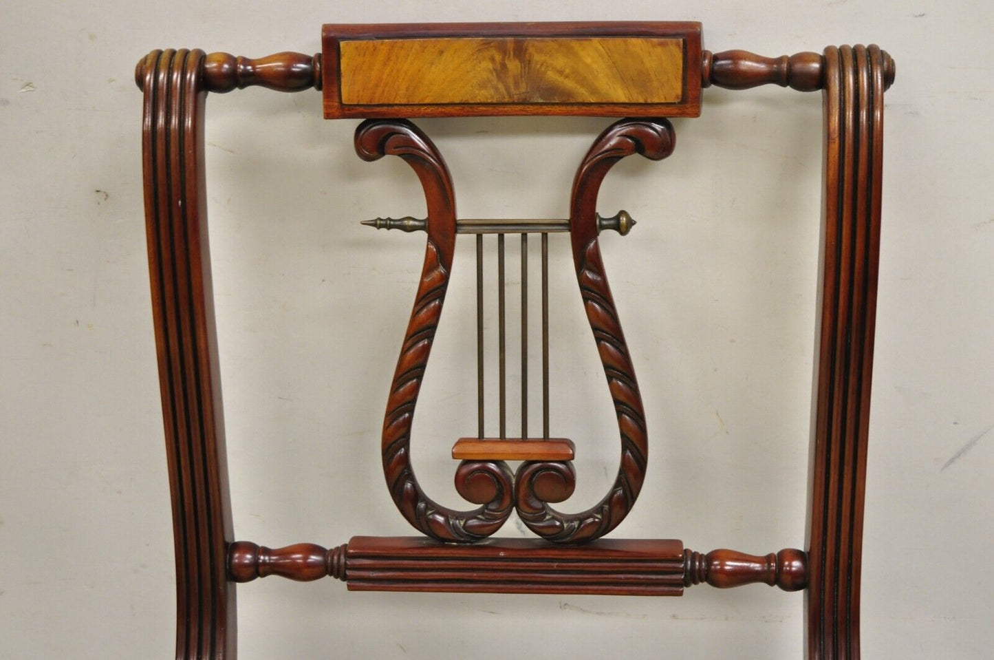 Duncan Phyfe Regency Empire Style Carved Mahogany Brass Lyre Window Bench