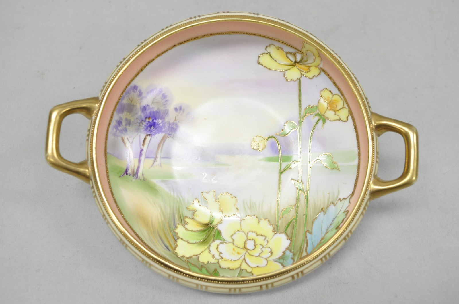 Antique Nippon Morimora Hand Painted Flowers & Ducks Coral Porcelain Bowl (B)