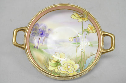 Antique Nippon Morimora Hand Painted Flowers & Ducks Coral Porcelain Bowl (B)