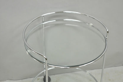 Vintage Mid Century Modern Chrome Round Glass 2 Tier Rolling Bar Cart Side Table