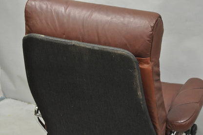 Vintage Ekornes Stressless Brown Leather Reclining Swivel Lounge Chair & Ottoman