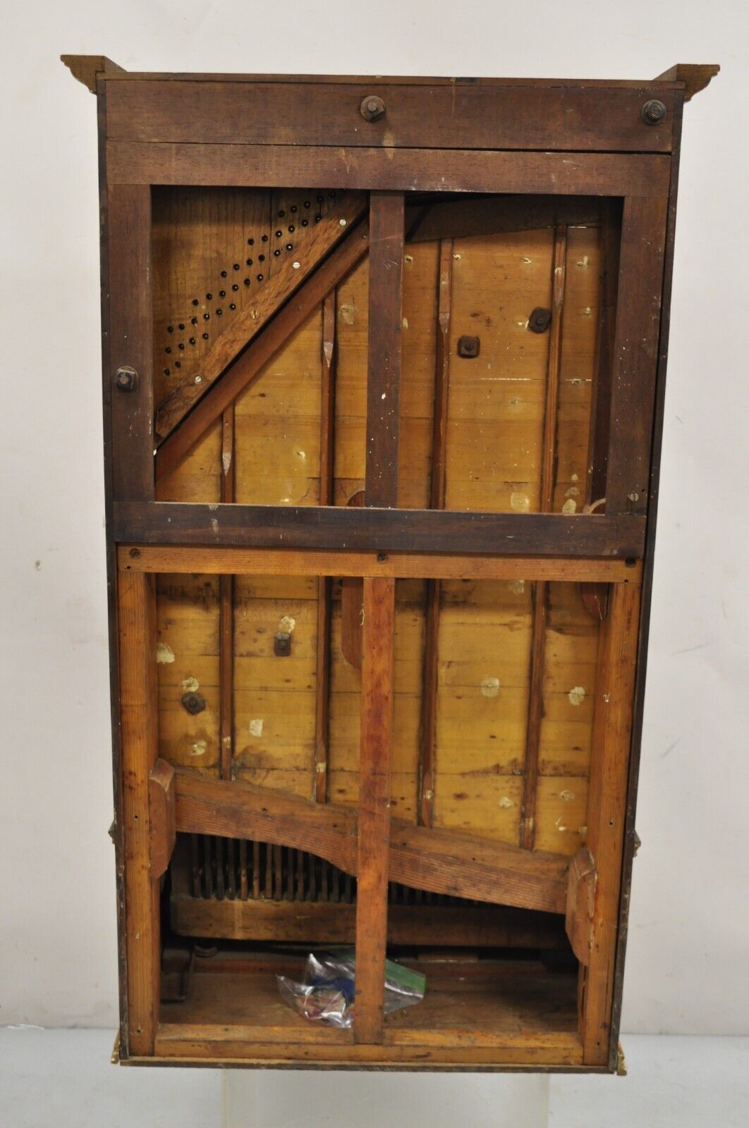 Antique English Victorian Hand Crank Mahogany Case Portable Upright Barrel Piano