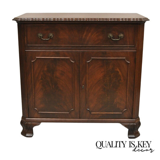 Vintage Chippendale Style Carved Mahogany Server Buffet with Bar Interior