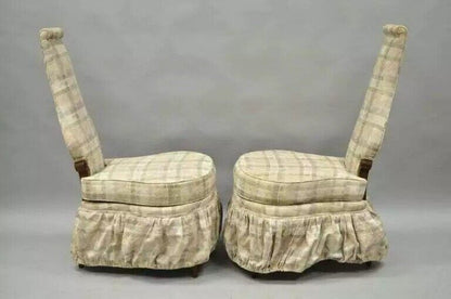 Hollywood Regency Dorothy Draper Style High Back Slipper Lounge Chairs - a Pair