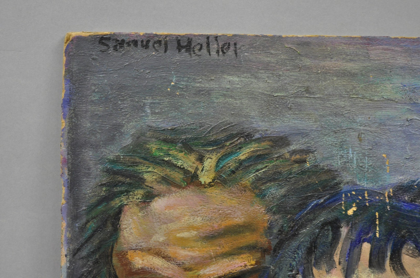 Vintage Samuel Heller "Family Portrait w/ Child B" Oil on Board Painting Signed