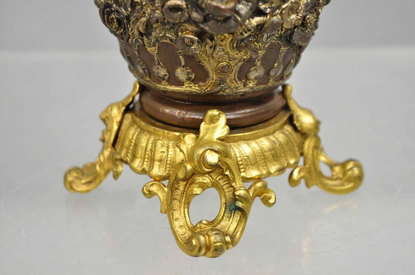 Antique French Art Nouveau Gold Gilt Patinated Bronze Small 9" Flower Vase