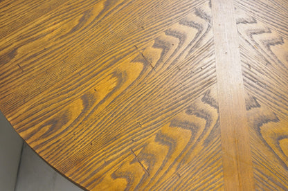 Vintage Mid Century Modern Oak Sunburst Round Extension Pedestal Dining Table