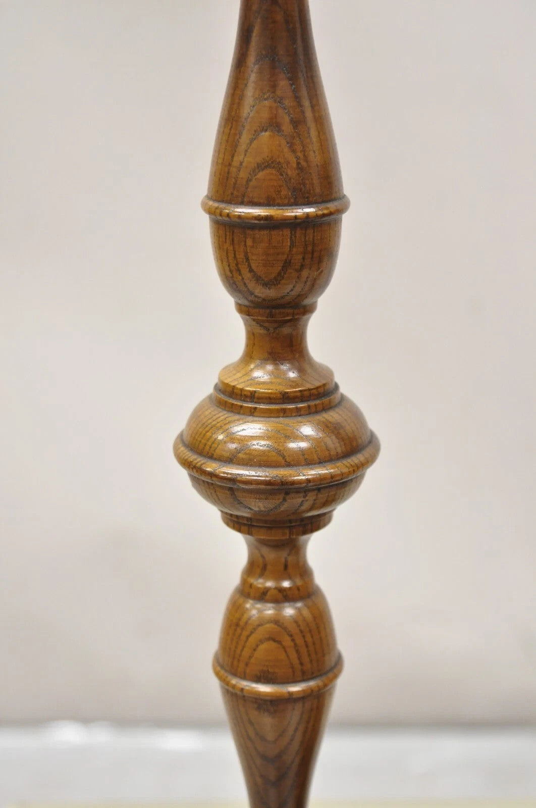 Vintage Italian Renaissance Jacobean Turn Carved Oak Wood 18.5" Candlestick Pair