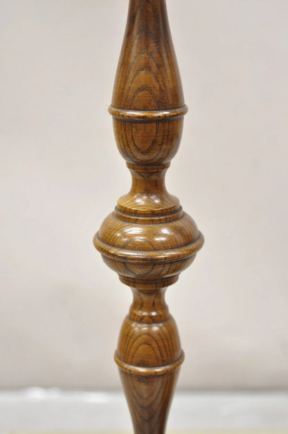 Vintage Italian Renaissance Jacobean Turn Carved Oak Wood 18.5" Candlestick Pair