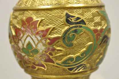 Vintage Japanese Cloisonne Enamel 13" Brass Bronze Candlestick Lamp Base - Pair