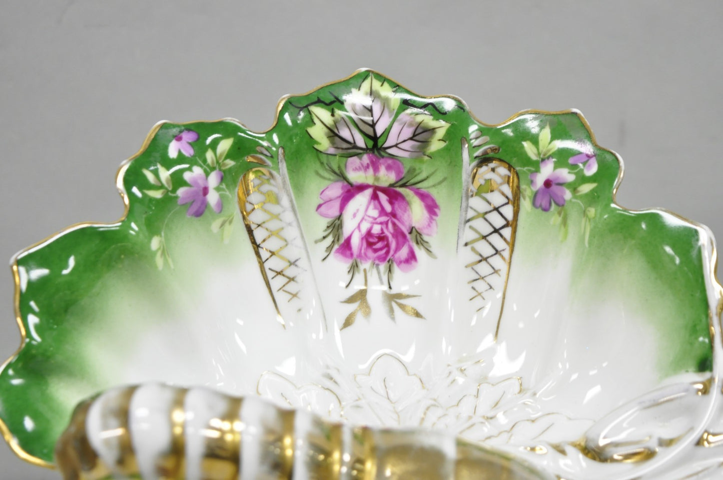 Antique Bavarian German Porcelain Gold Gilded Hand Painted Lobster Divided Dish