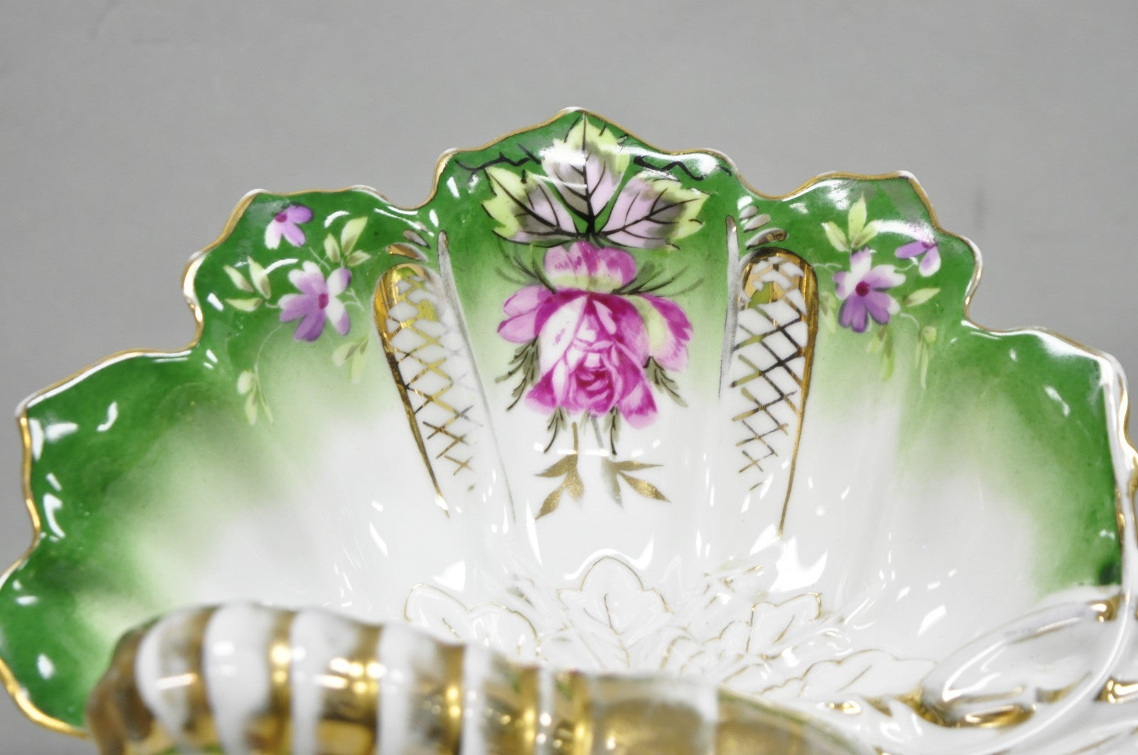 Antique Bavarian German Porcelain Gold Gilded Hand Painted Lobster Divided Dish